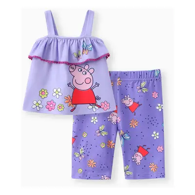 Peppa Pig Toddler Girls 2pcs Floral Butterfly Print Ruffled Sleeveless Top with Pants Set