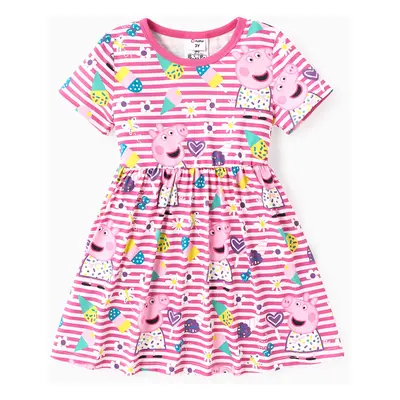 Peppa Pig Toddler Girl Mother's Day Stripe/Heart Print Short-sleeve Dress