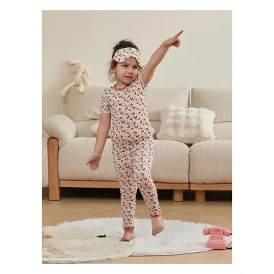 Bamboo Viscose Toddler Girl 3pcs Printed Snug-Fitting Pajamas with Eye Mask Set