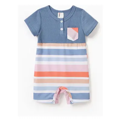 Family Matching Blue Short-sleeve Tee or Colorful Stripe Camisole Dress