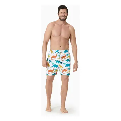 Family Matching All Over Multicolor Dinosaur Print Swim Trunks Shorts and Ruffle Two-Piece Swims