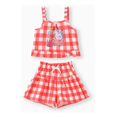 Peppa Pig Toddler Girls 2pcs checkered Print Sleeveless Top with Shorts Set