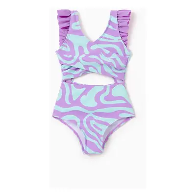 Family Matching Trendy Purple & Blue Wave Print Swim Trunks or Midriff Cutout One-Piece Swimsuit