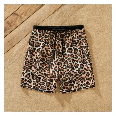 Family Matching Leopard Printed Swim Trunks or One-Piece Cross Back Splicing Swimsuit