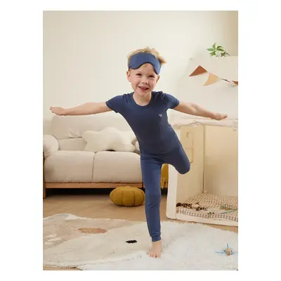 Bamboo Viscose Toddler Boy 3pcs Solid Snug-Fitting Pajamas with Eye Mask Set