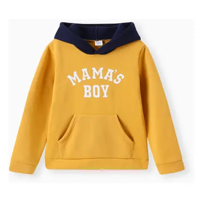 Kid Boy Letter Print Colorblock Fleece Lined Hoodie Sweatshirt