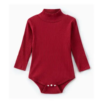 Baby Boy/Girl 95% Cotton Ribbed Turtleneck Long-sleeve Romper