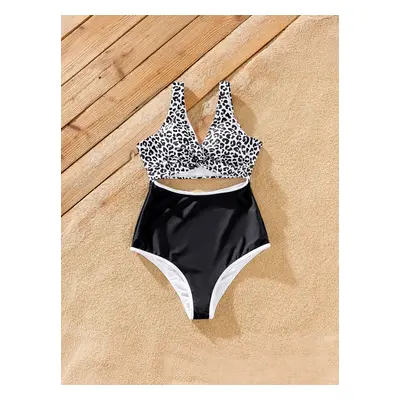 Family Matching Leopard Printed Swim Trunks or Twist Knot High-Waist Swimsuit