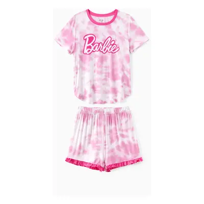 Barbie Mommy And me 2pcs Logo Pattern Tie-dyed Bamboo Snug-Fitting Pajamas Set