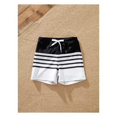 Family Matching Black Stripe Swim Trunks or 2-piece Strap Off Shoulder Swimsuit