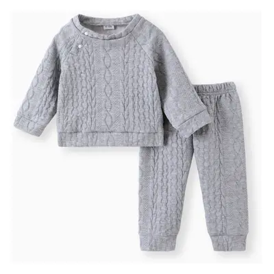 Baby Boy/Girl Clothes 2pcs Solid Knitted Sweatshirt and Pants Set