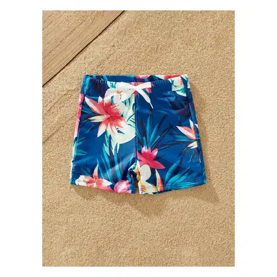 Family Matching Floral Drawstring Swim Trunks or Flutter Sleeves Knot Side One-piece Swimsuit