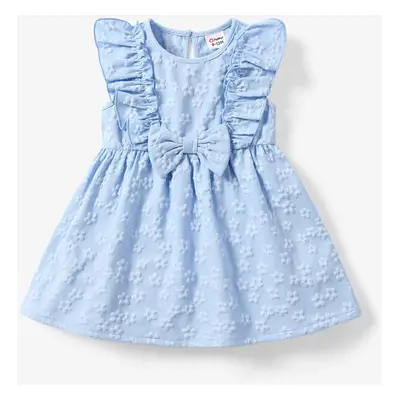 Baby Girl Sweet Textured Bowknot Flutter-sleeve Dress