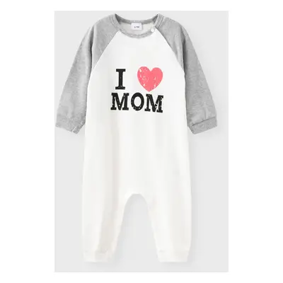 100% Cotton Letter and Heart Print Long-sleeve Baby Jumpsuit