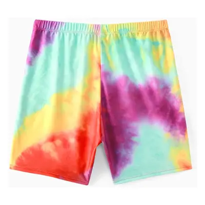 Family Matching Tie Dye Cut Out Waist One-Shoulder One-piece Swimsuit or Swim Trunks Shorts