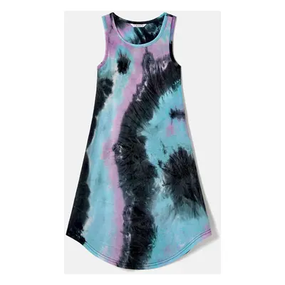 Family Matching Tie Dye Tank Dresses and Short-sleeve T-shirts Sets