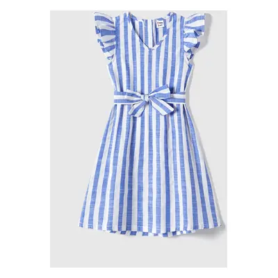 Family Matching Stripe Belted Dresses and 100% Cotton Short-sleeve T-shirts Sets