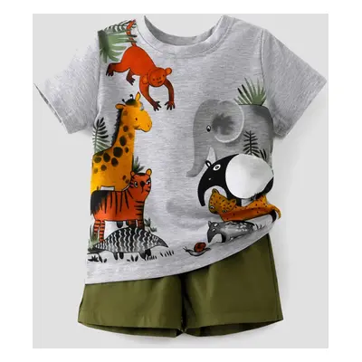 2pcs Toddler Boy Playful Animal Print Tee and Shorts Set