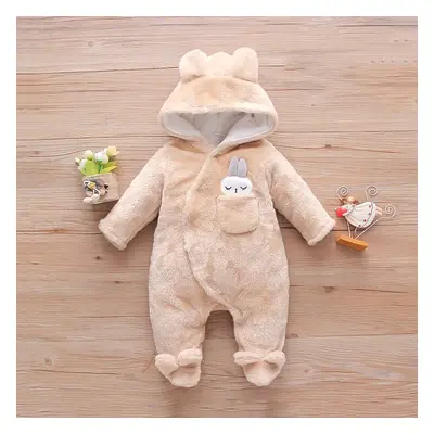 Solid Rabbit Decor Fleece Hooded Footed/footie Long-sleeve Baby Jumpsuit