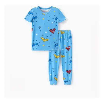 Justice League Toddler Girl/Boy Superman Batman Wonder Women Logo Print 2pcs Bamboo Pajama Set