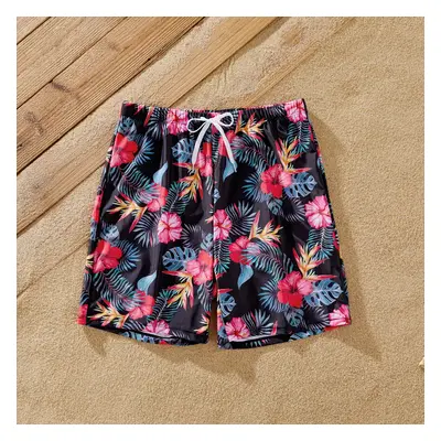 Family Matching Tropical Floral Drawstring Swim Trunks or Cross Front Flutter Sleeves One-Piece 