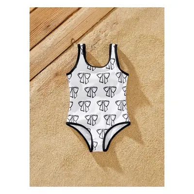 Family Matching Letter Printed Drawstring Swim Trunks or Bow Pattern Strap Swimsuit