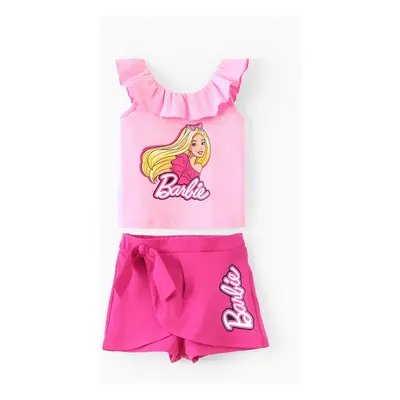 Barbie Toddlers Girl 2pcs Cotton Ruffled Collar Sleeveless Top And Bowknot Shorts Set