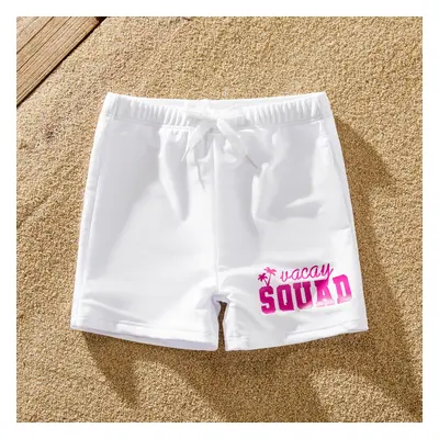 Family Matching White Drawstring Swim Trunks or Sparkling Hot Pink One-Piece Swimsuit