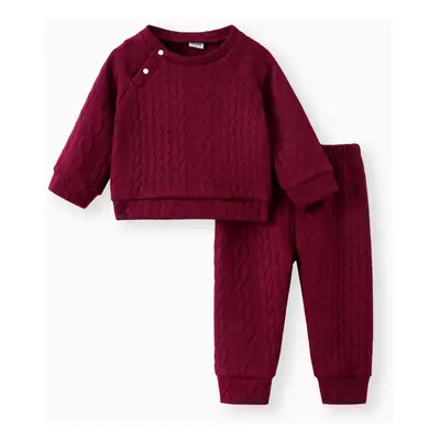 Baby Boy/Girl Clothes 2pcs Solid Knitted Sweatshirt and Pants Set