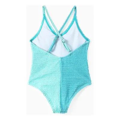 Family Matching Colorblock Textured Self-tie One-Piece Swimsuit and Allover Palm Leaf Print Swim