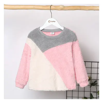 Kid Girl Sweet Colorblock Fleece Pullover Sweatshirt