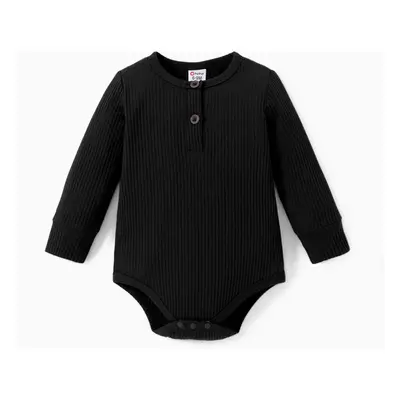 Baby Boy/Girl 95% Cotton Ribbed Long-sleeve Button Up Romper