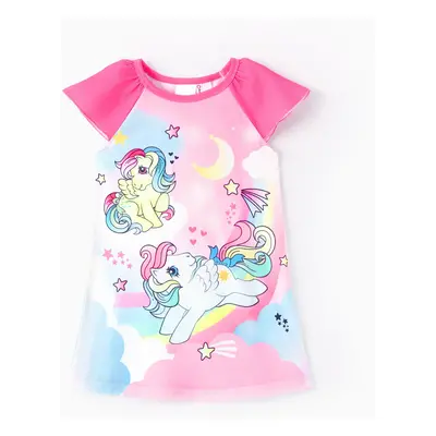 My Little Pony Toddler/Kid Girl 1pc Character Rainbow Pattern Ruffled Sleeves Pajama Dress (Flam