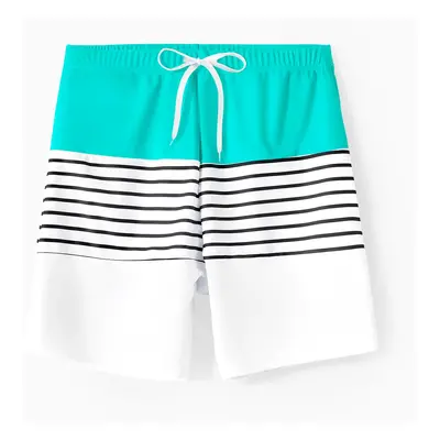 Family Matching Striped Spliced Cut Out One-piece Swimsuit and Colorblock Swim Trunks