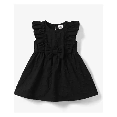 Baby Girl Sweet Textured Bowknot Flutter-sleeve Dress