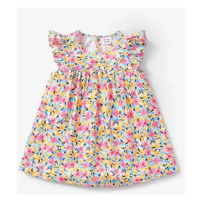 Baby Girl Sweet Flutter-sleeve Floral Dress