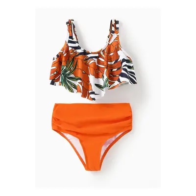 Family Matching Tropical Plant Print Two-piece Swimsuit and Swim Trunks Shorts