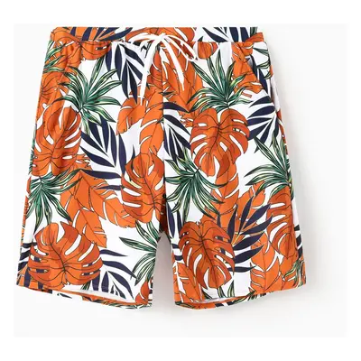 Family Matching Tropical Plant Print Two-piece Swimsuit and Swim Trunks Shorts