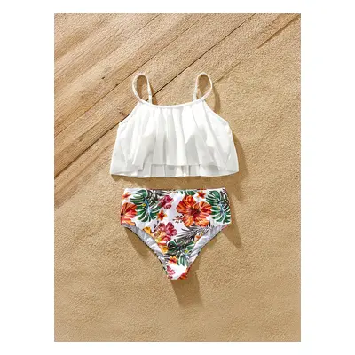 Family Matching Allover Tropical Plant Print Strappy Two-piece Swimsuit and Swim Trunks Shorts