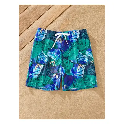 Family Matching Drawstring Swim Trunks or Crisscross Ruched One-Piece Strap Swimsuit