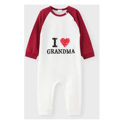 100% Cotton Letter and Heart Print Long-sleeve Baby Jumpsuit