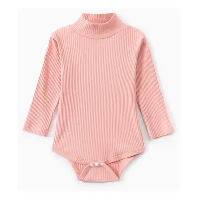 Baby Boy/Girl 95% Cotton Ribbed Turtleneck Long-sleeve Romper