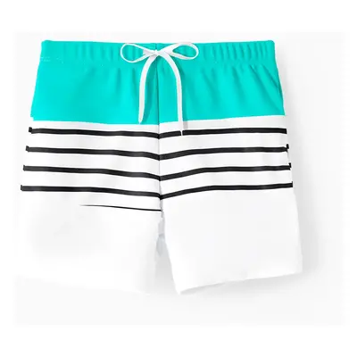 Family Matching Striped Spliced Cut Out One-piece Swimsuit and Colorblock Swim Trunks