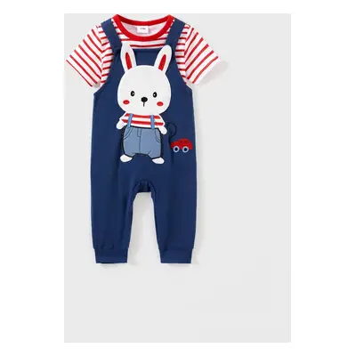 Easter Baby Boy/Girl 2-Piece Striped Tee and Rabbit Embroidery Overalls Set