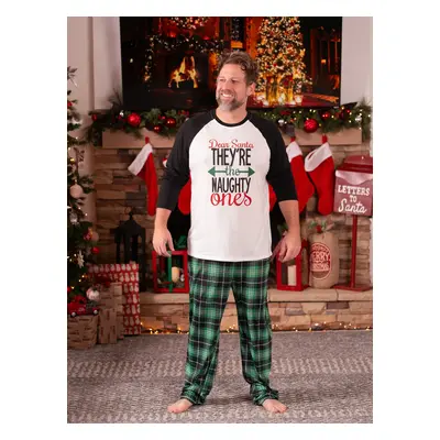 Christmas Letter Contrast Top and Plaid Pants Family Matching Pajamas Sets