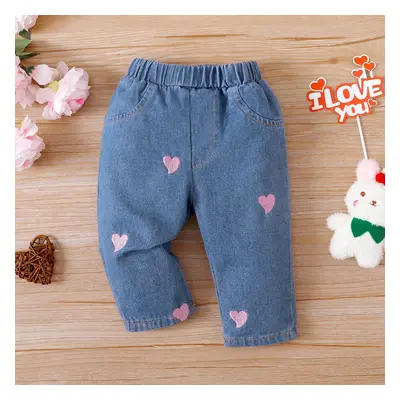 Baby Girl Heart Leopard Print Denim Jeans/ Sweatshirt