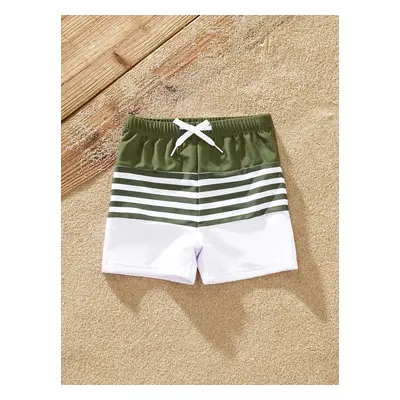 Family Matching Colorblock Stripe Swim Trunks or One Piece One Shoulder Swimsuit