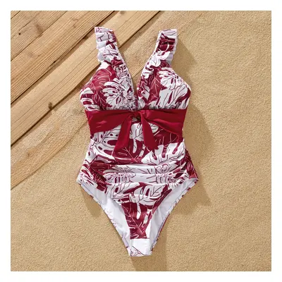 Family Matching Floral Drawstring Swim Trunks or One-Piece Belted Strap Swimsuit