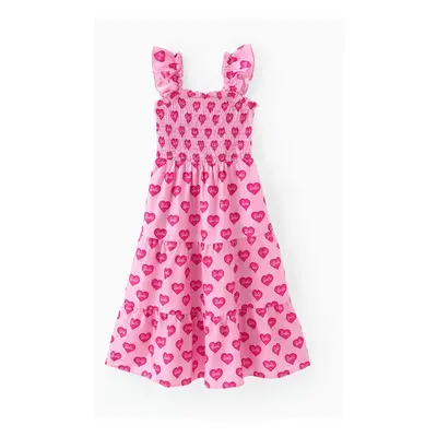 Barbie Mommy And Me 1pc Heart Allover Print Sleeveless Smocking Dress/Jumpsuit