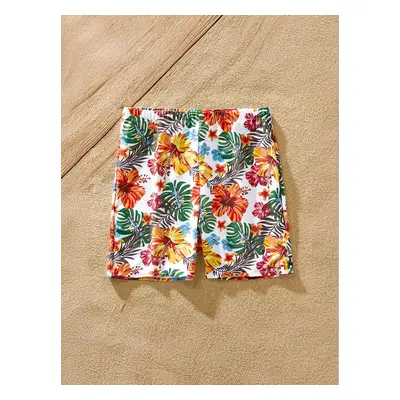 Family Matching Allover Tropical Plant Print Strappy Two-piece Swimsuit and Swim Trunks Shorts